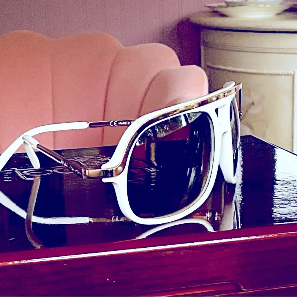 Marc Jacobs White and Gold Oversized Aviator Sunglasses
